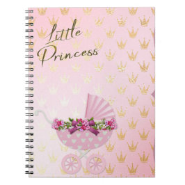 Kleine Prinzessin Pink & Gold Crown Baby Carriage Notizblock