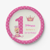 Kleine Prinzessin pink polka dot girls 1. Geburtst Pappteller (Vorderseite)