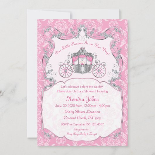 Kleine Prinzessin, Rosa Babydusche Einladungen (Vorderseite)