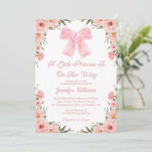 kleine Prinzessin, rosa Bugblütendusche Einladung (Stehend Vorderseite)