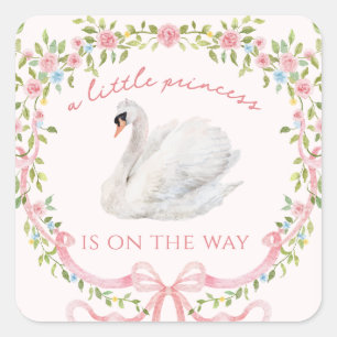 Kleine Prinzessin Schwan Baby Shower Party Quadratischer Aufkleber