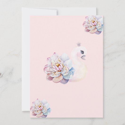 Kleine Prinzessin, Schwan, Blume Pink Babydusche Einladung (Rückseite)