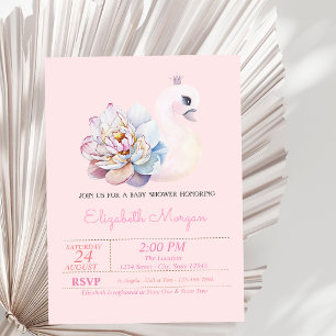Kleine Prinzessin, Schwan, Rosa Blumen Baby Shower Einladung