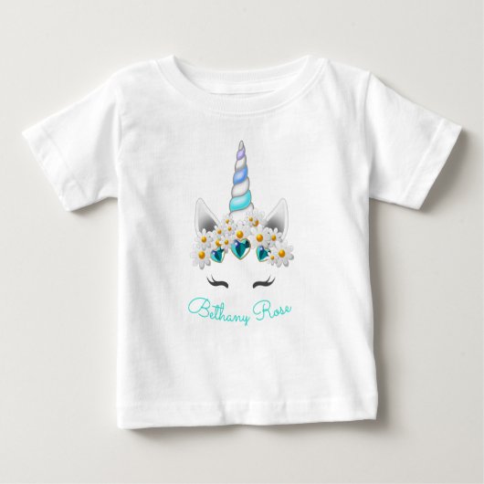 Kleine Prinzessin Unicorn Türkis Juwelen Blume Baby T-shirt (Vorderseite)