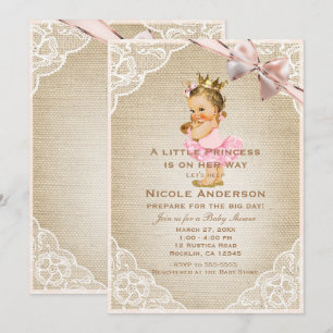 Kleine Prinzessin Vintage Baby Mädchen Rustikale B Einladung