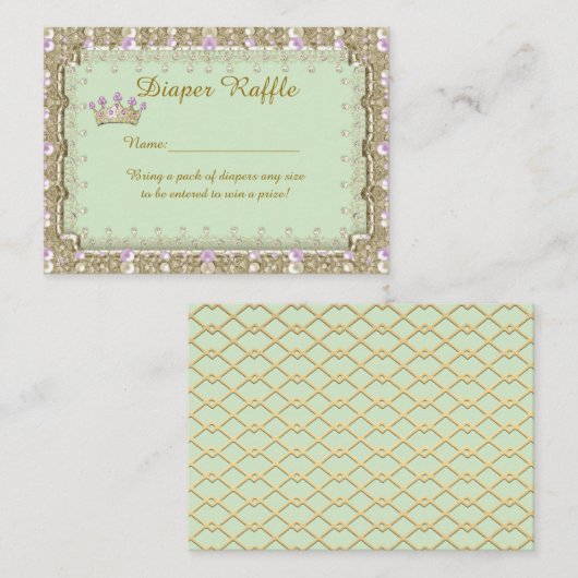 Kleine Prinzessin-Windeln-Raffelkarten, Minze Begleitkarte (Vorne/Hinten)