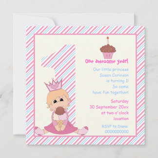 Kleine Prinzessinnen 1. Geburtstag pink blau Einladung