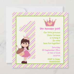 Kleine Prinzessinnen Mädchen 1. Geburtstag rosa gr Einladung