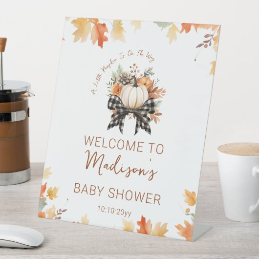 Kleine Pumpkin Baby Dusche Blumen & Kariert Willko Sockelschild (In Situ)