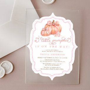 Kleine Pumpkin Baby Dusche Fall Pink Bow Acryleinladungen