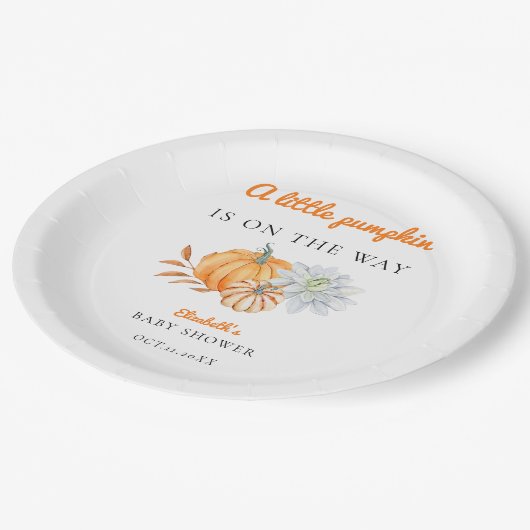 Kleine Pumpkin Babydusche Elegant Einfache Moderne Pappteller (Schrägansicht)