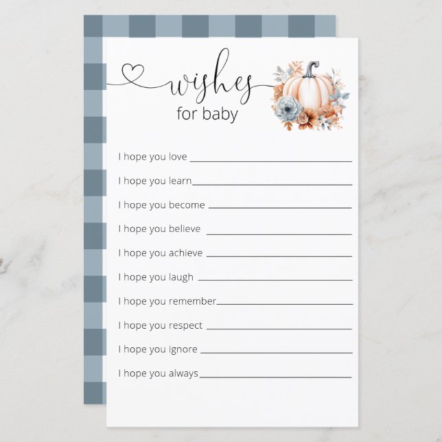 Kleine Pumpkin Boy Babydusche wünscht sich ein Bab (Vorne/Hinten)