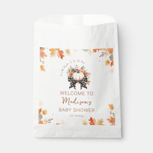 Kleine Pumpkin Fall Baby Dusche Bläschen & Kariert Geschenktütchen (Vorderseite)