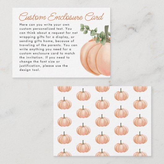 Kleine Pumpkin Fall Custom Baby Dusche Begleitkarte (Vorne/Hinten)