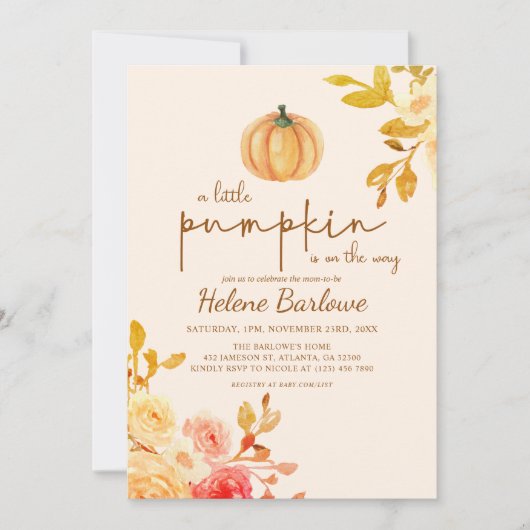 Kleine Pumpkin Floral Baby Dusche Einladung (Vorderseite)
