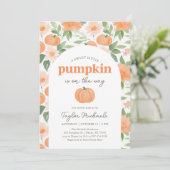 Kleine Pumpkin Floral Fall Baby Dusche Einladung (Stehend Vorderseite)