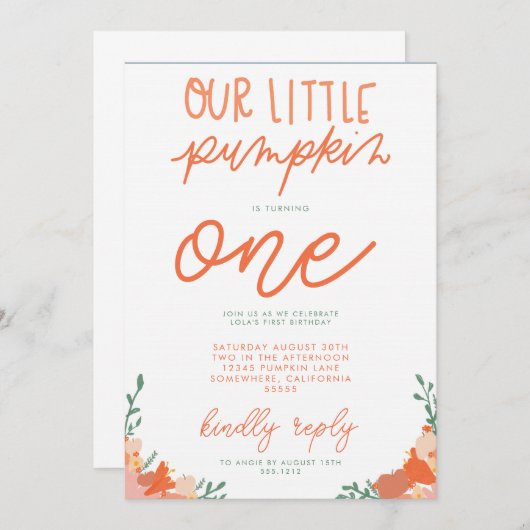 KLEINE PUMPKIN PARTY INVITE EINLADUNG (Vorne/Hinten)