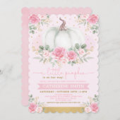 Kleine Pumpkin Pink Gold Floral Fall Baby Dusche Einladung (Vorne/Hinten)