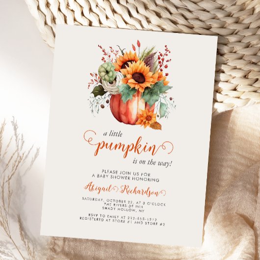 Kleine Pumpkin Sonnenblumenblume Herbstdusche Postkarte