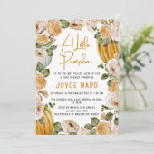 Kleine Pumpkin Wasserfarbe Floral Fall Baby Dusche Einladung (Stehend Vorderseite)