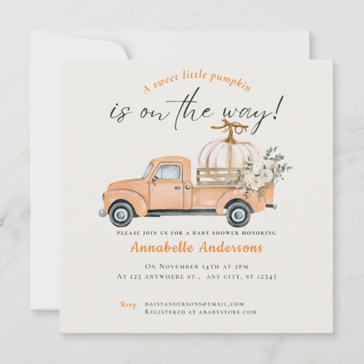 Kleine Pumpkin Wasserfarbe Kinderdusche Einladung (Vorderseite)