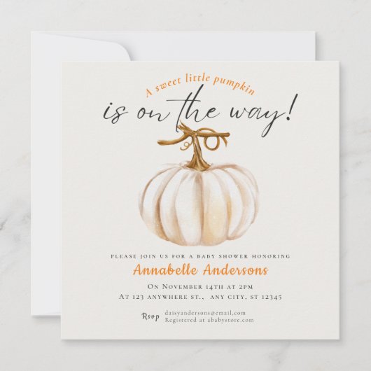 Kleine Pumpkin Wasserfarbe Kinderdusche Einladung (Vorderseite)
