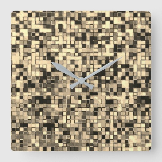 Kleine Quadrate oder Fliesen, beige Khaki-Farbe Quadratische Wanduhr (Vorderseite)