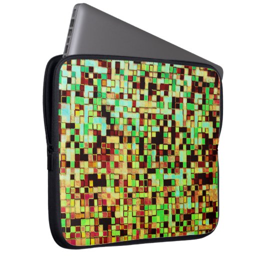 Kleine Quadrate oder Fliesen in Grün und Orange Laptopschutzhülle (Vorne Rechts)