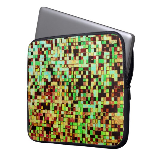 Kleine Quadrate oder Fliesen in Grün und Orange Laptopschutzhülle (Vorderseite Links)