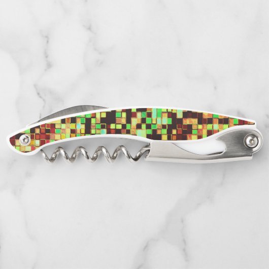 Kleine Quadrate oder Kachel in Grün und Orange Kellnermesser (Rückseite)