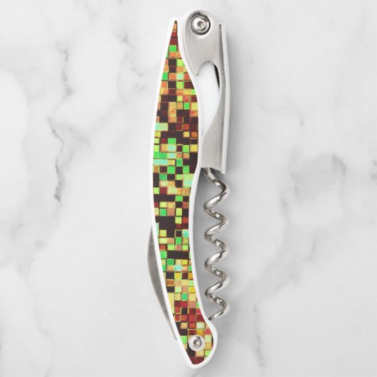 Kleine Quadrate oder Kachel in Grün und Orange Kellnermesser (Rückseite)