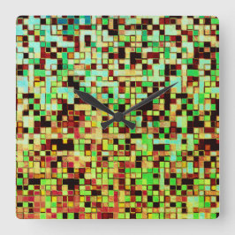 Kleine Quadrate oder Kacheln, grün und braun, unsc Quadratische Wanduhr