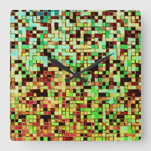Kleine Quadrate oder Kacheln, grün und braun, unsc Quadratische Wanduhr (Vorderseite)