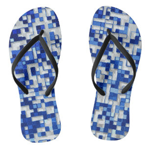 Kleine Quadrate überlagert, blaue Farbtöne mit Wei Badesandalen