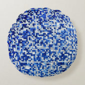 Kleine Quadrate überlagert, blaue Farbtöne mit Wei Rundes Kissen (Vorderseite)
