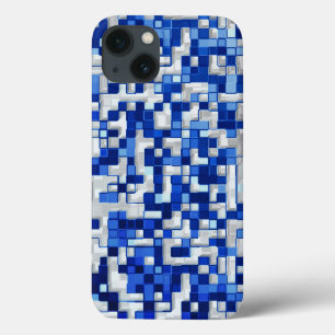 Kleine Quadrate überlappen sich, blau mit weiß Case-Mate iPhone Hülle