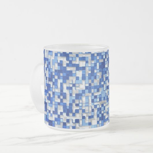 Kleine Quadrate überlappen sich, blau mit weiß Mattglastasse (Vorderseite Links)