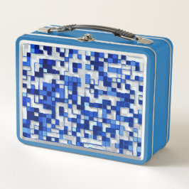 Kleine Quadrate verstreut, blaue Farbtöne mit Weiß Metall Brotdose