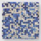 Kleine Quadrate verstreut, blaue Farbtöne mit Weiß Steinuntersetzer (Vorderseite)