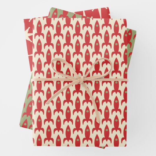 Kleine Raketen Retro Mittelalter Modernes Raumzeit Geschenkpapier Set (Beispiel)