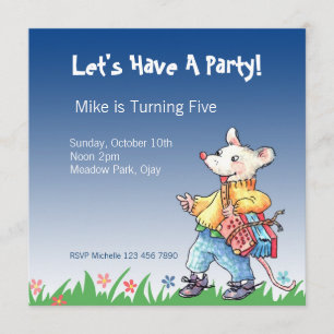 Kleine Ratte mit Accordeon blauer Einladung… Einladung