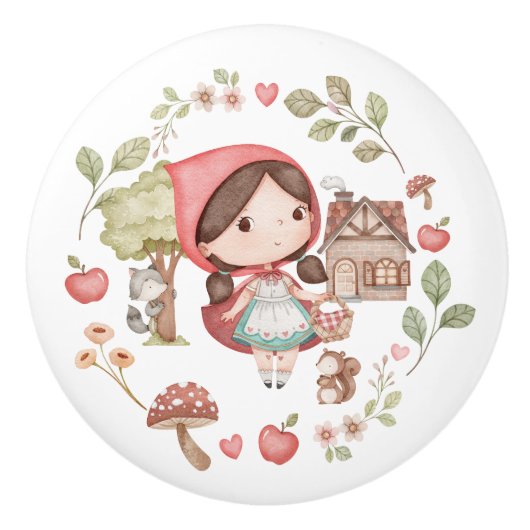 Kleine Red Riding Hood Niedlich Whimsical Keramikknauf (Vorderseite)