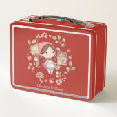 Kleine Red Riding Hood Niedlich Whimsical School Metall Brotdose (Rückseite)