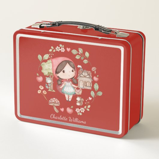 Kleine Red Riding Hood Niedlich Whimsical School Metall Brotdose (Rückseite)