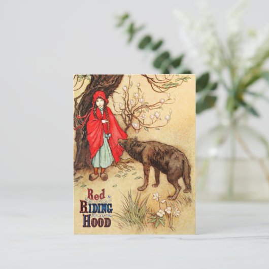 Kleine Red Riding Hood und der große Bad Wolf Postkarte (Stehend Vorderseite)