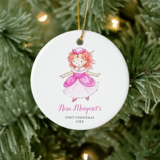 Kleine Redhead Princess Personalisiert Baby's 1. Keramik Ornament (Baum)
