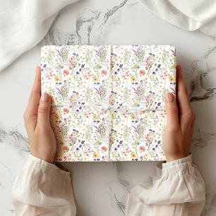 Kleine Regenbogen-Pastell-Aquarell-Wildblumenwiese Geschenkpapier Set