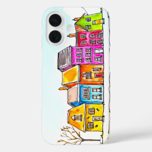 Kleine Reihe bunter Häuser iPhone 16 Hülle