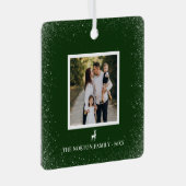 Kleine Rentier Einfache Schneeflocken Foto grün Ornament Aus Metall (Vorderseite Rechts)