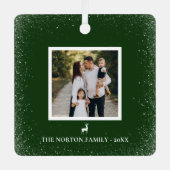 Kleine Rentier Einfache Schneeflocken Foto grün Ornament Aus Metall (Vorderseite)